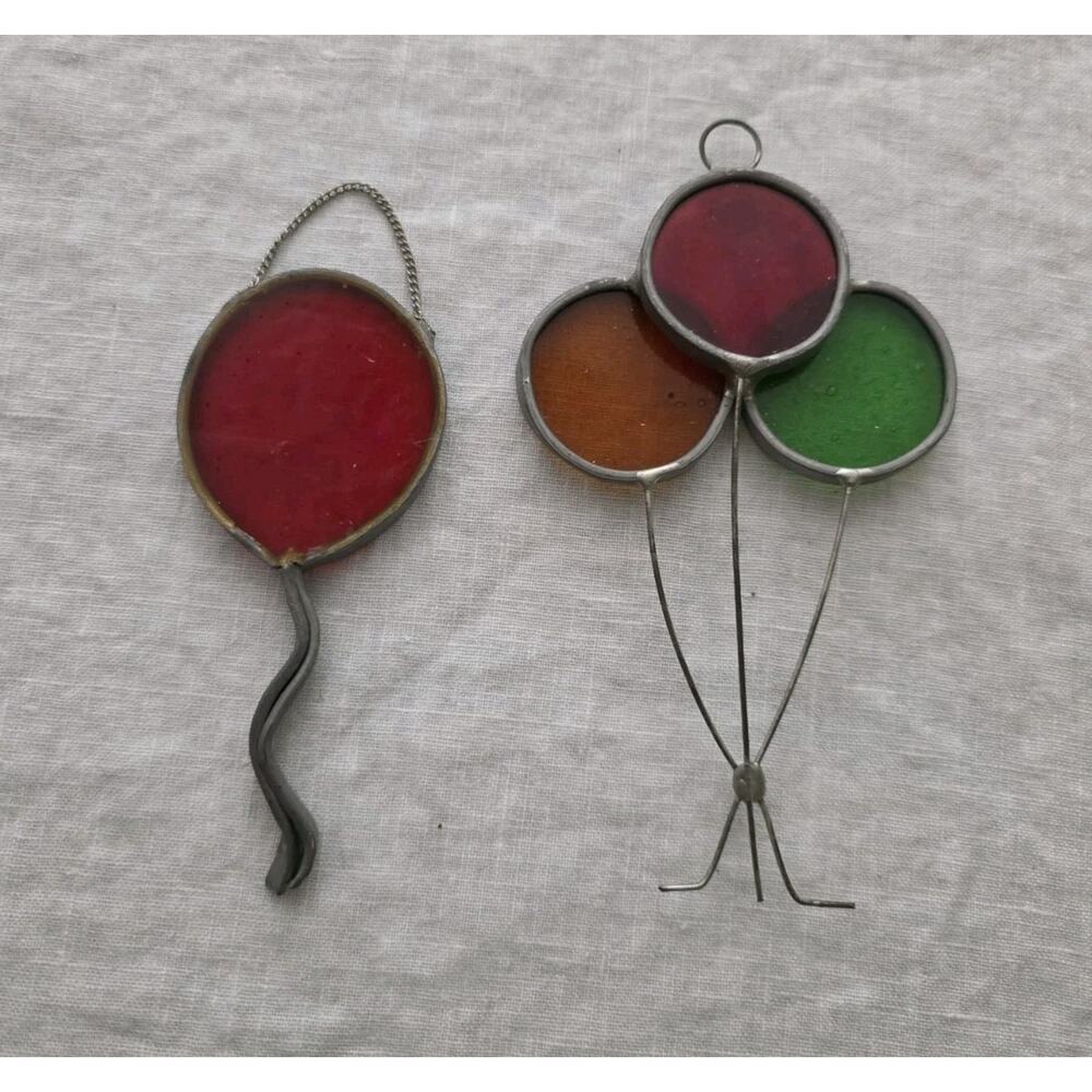Vintage Leaded Stained Glass Balloons Sun Catcher Set Of 2